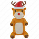 raindeer, with, santa, hat, render, isolated, background, deer