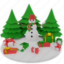 snowman, christmas, tree, giftbox, winter, holiday, decoration, snowflake, snow