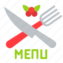 christmas, fork, knife, menu, restaurant