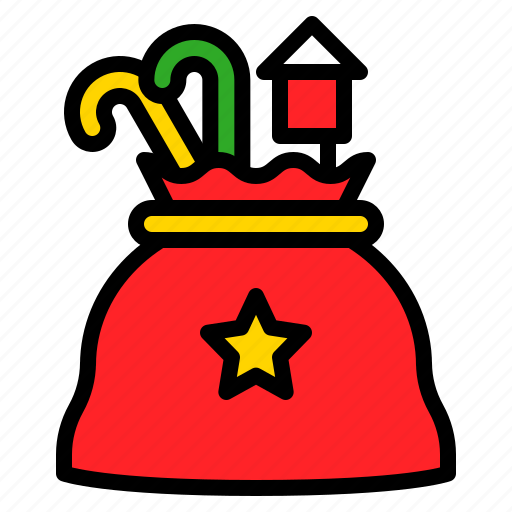 Bag, candy cane, santa bag, toy, xmas icon - Download on Iconfinder