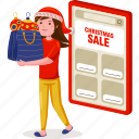 christmas, online, shopping, vector, woman, sale, happy, winter, holiday