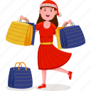 christmas, shopping, vector, woman, sale, happy, winter, holiday, xmas
