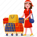 christmas, shopping, vector, illustration, woman, sale, happy, winter, holiday