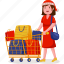 christmas, shopping, vector, illustration, woman, sale, happy, winter, holiday 