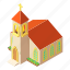 building, church, isometric, logo, object, pastor, tower 