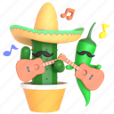 cinco de mayo, cactus, green chili pepper, sombrero, guitar, mexico, carnival 