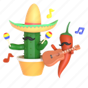 cinco de mayo, cactus, red chili pepper, guitar, maracas, mexico, sombrero, carnival, fiesta 