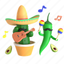 cinco de mayo, cactus, green chili pepper, guitar, maracas, mexico, carnival, fiesta, sombrero 