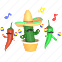 cinco de mayo, cactus, red chili pepper, green chili pepper, sombrero, maracas, festival, carnival, mexico 