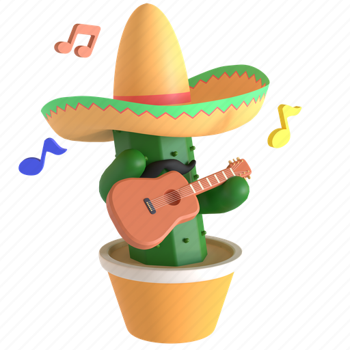 Cinco de mayo, green chili pepper, guitar, sombrero, carnival, fiesta, music 3D illustration - Download on Iconfinder
