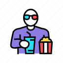 spectator, watching, movie, eating, popcorn, cinema