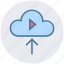 arrow, cloud, cloud computing, down, multimedia, play, round 