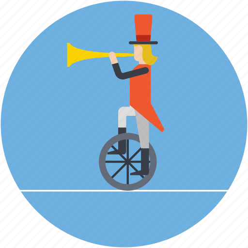 Acrobatic, balancing, bullhorn on wheel, circus bike, music juggler icon - Download on Iconfinder
