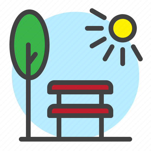 Park, bench, tree, sun icon - Download on Iconfinder