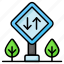 traffic, signs, guidepost, signage, signboard, plants, arrow 