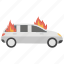 car burn, car fire, engine damage, fire on car, road accident 