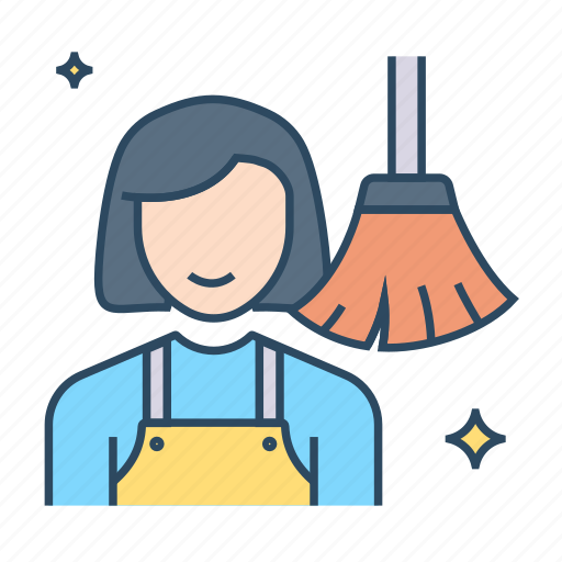Female, sweeper, female sweeper, house work, sweep floor, domestic cleaning, sweeping icon - Download on Iconfinder