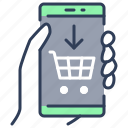 phone, hand, buy, shopping, cart, online