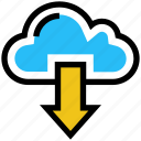 arrow, cloud, data, download, storage, weather