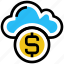cloud, coin, currency, dollar, money, profit, storage 