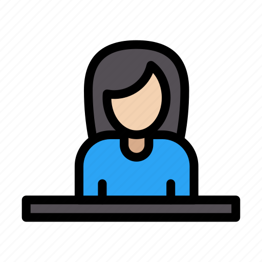 Coworking, employee, female, office, table icon - Download on Iconfinder