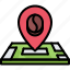bean, cafe, coffee, drink, location, map, pin 