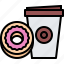 bean, cafe, coffee, cup, donut, drink, paper 