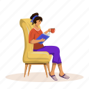 coffee, woman, read, chair, magazine 