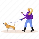 coffee, woman, walk, dog, leash 