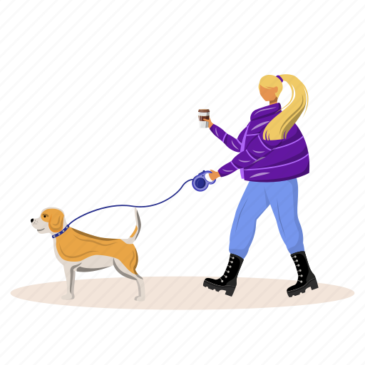 Coffee, woman, walk, dog, leash illustration - Download on Iconfinder