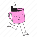 coffee, walking, cup, pink, mug, cafe, beverage, food