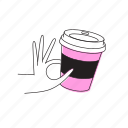 coffee, holding, take, away, cup, pink