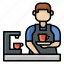 barista, waiter, male, coffee shop, cafe, coffee machine, avatar 