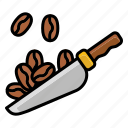 scoop, seeds, beans, drinks, spoon, coffee, tool