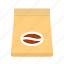 bag, beans, beverage, coffee, drink, package, packet 