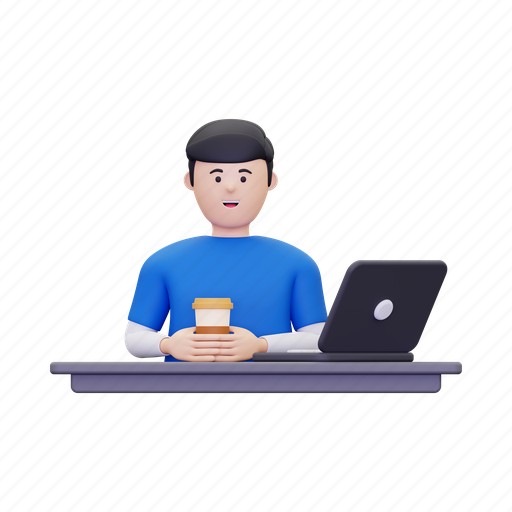 Coffee, work, coffee lover, coffee time, remote working, employe, worker 3D illustration - Download on Iconfinder