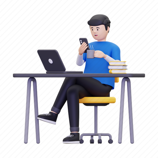 Coffee, work, coffee lover, coffee time, remote working, employee, worker 3D illustration - Download on Iconfinder