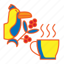 bird, coffee, cup, fruits, origin, toucan