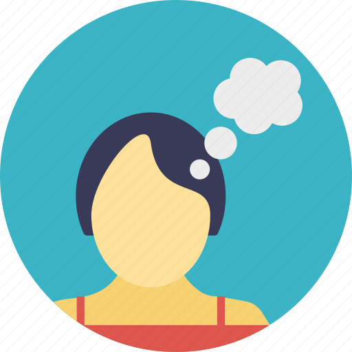 Thinking girl, thinking with a bubble, thinking woman with speech bubble, thought bubble, woman thinking icon - Download on Iconfinder