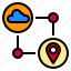 cloud, communication, gps, location, pin 