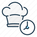 chef, clock, cook, cooking, hat, time