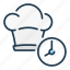 chef, clock, cook, cooking, hat, time 