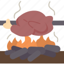 roasting, chicken, bonfire, grill, food