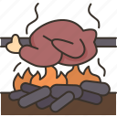 roasting, chicken, bonfire, grill, food