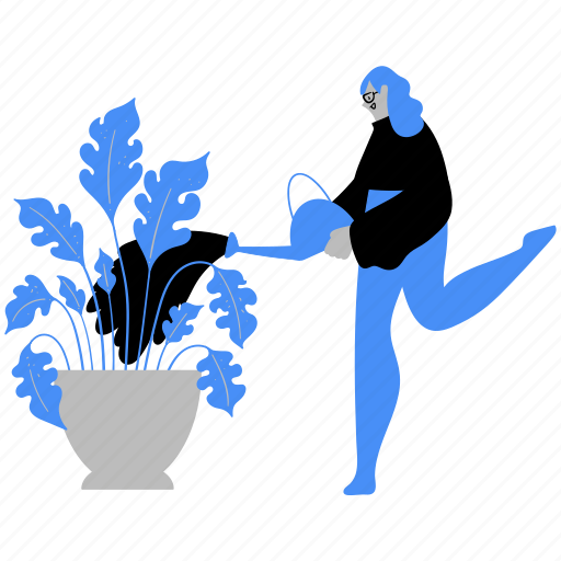 Agriculture, woman, water, watering, gardening, plants, pot illustration - Download on Iconfinder