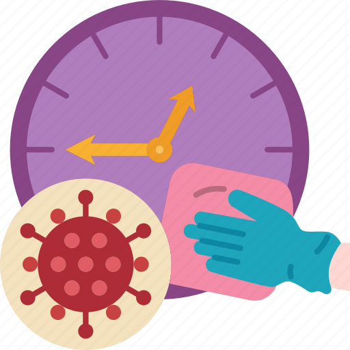 Clock, cleaning, disinfect, sanitize, surface icon - Download on Iconfinder