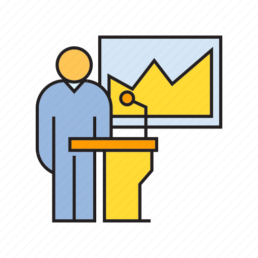 Chart, conference, graph, podium, presentation, reporter, speaker icon - Download on Iconfinder