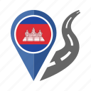 cambodia, country, flag, location, nation, navigation, pin