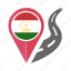 country, flag, location, nation, navigation, pin, tajikistan 