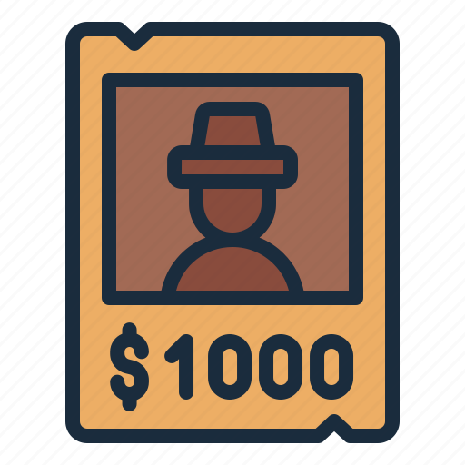 Wanted, poster, bandit, announcement, western, cowboy, wild west icon - Download on Iconfinder